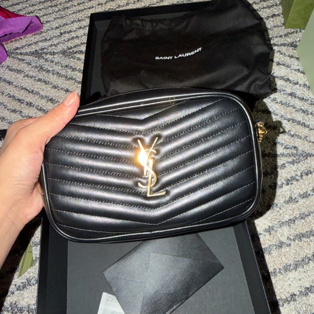 Saint Laurent Black Quilted Leather Bag with Gold Logo